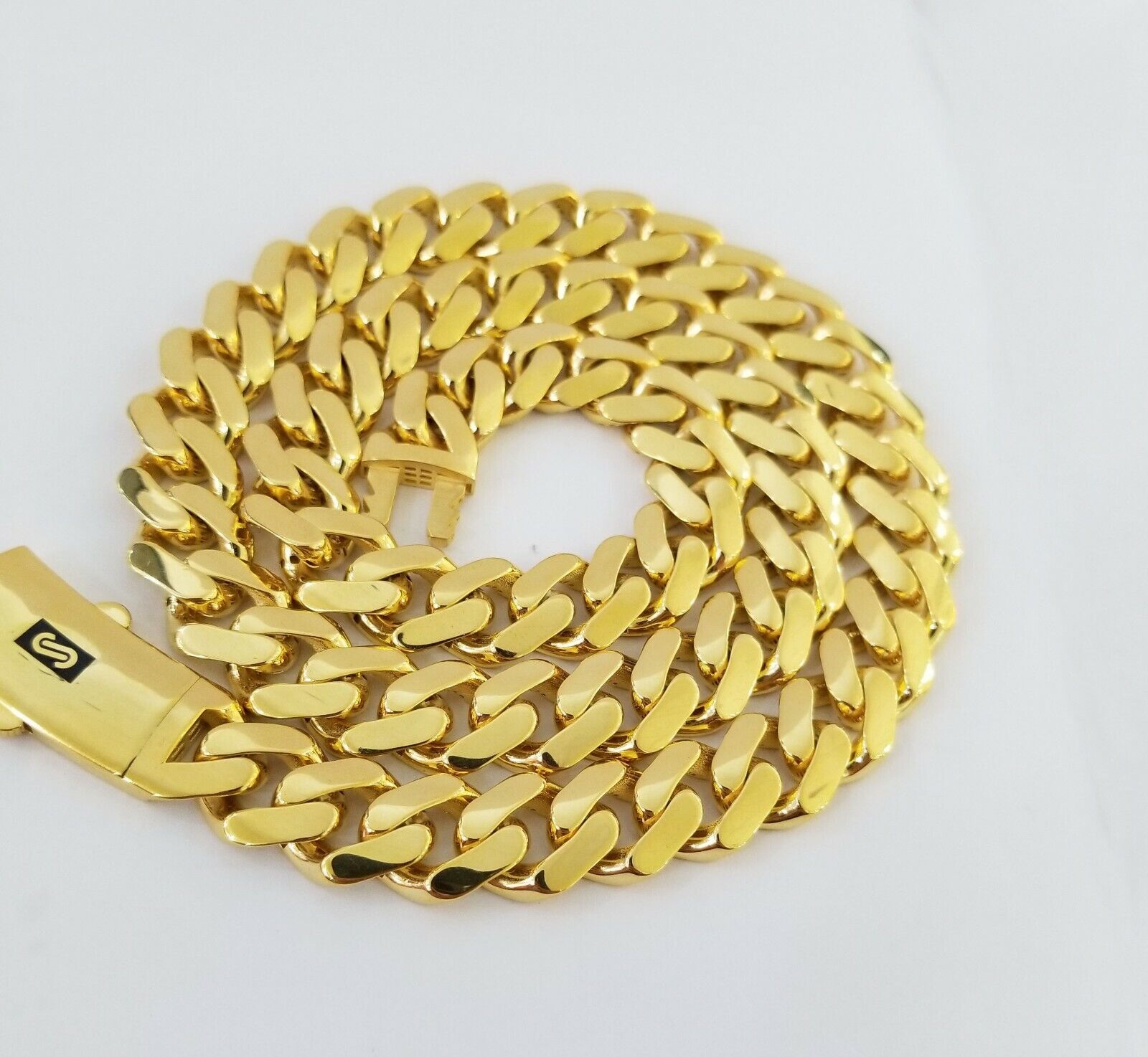 10k Real Gold Miami Cuban Link Chain Monaco 24 inch 13mm Real THICK necklace Men - Reva Jeweler