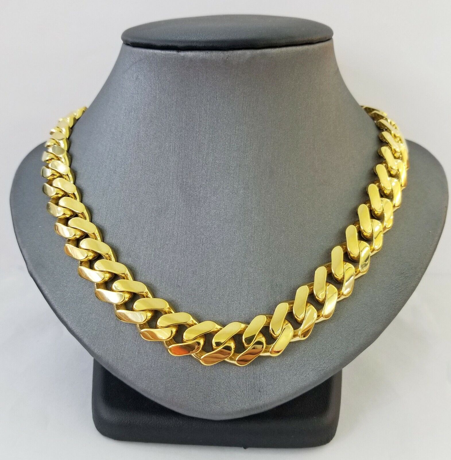 10k Real Gold Miami Cuban Link Chain Monaco 24 inch 13mm Real THICK necklace Men - Reva Jeweler
