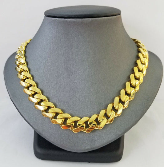 10k Real Gold Miami Cuban Link Chain Monaco 24 inch 13mm Real THICK necklace Men - Reva Jeweler