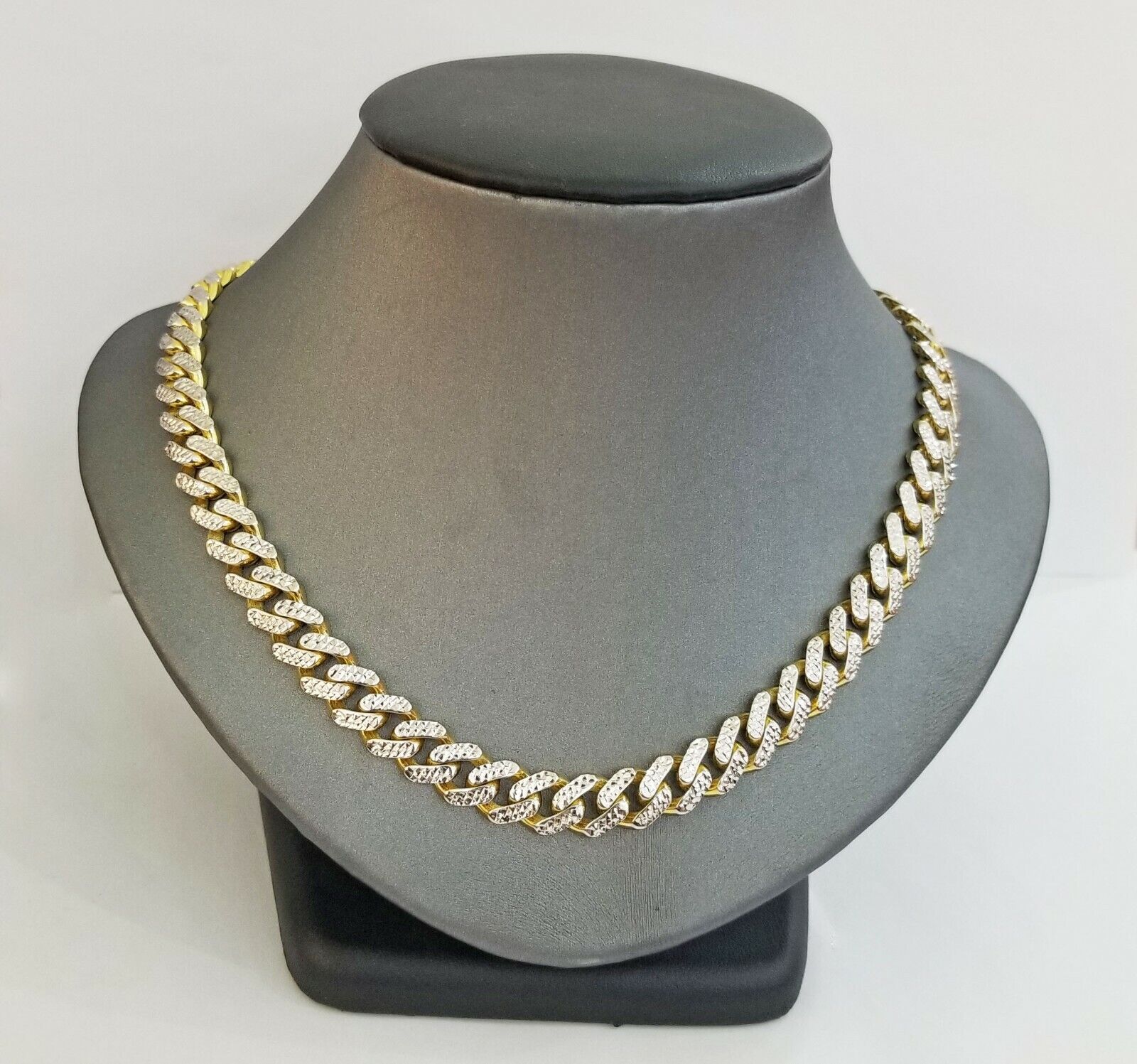 10k Real Gold Monaco Link Chain 22" diamond cut Men women necklace 10kt - Reva Jeweler