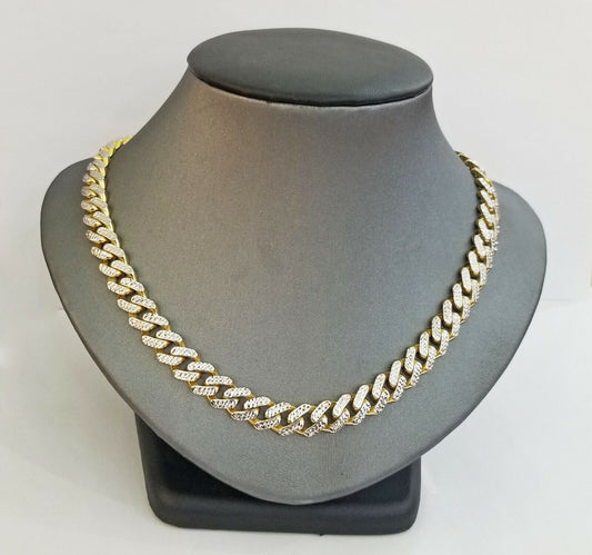 10k Real Gold Monaco Link Chain 22" diamond cut Men women necklace 10kt - Reva Jeweler