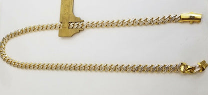 10k Real Gold Monaco Link Chain 22" diamond cut Men women necklace 10kt - Reva Jeweler
