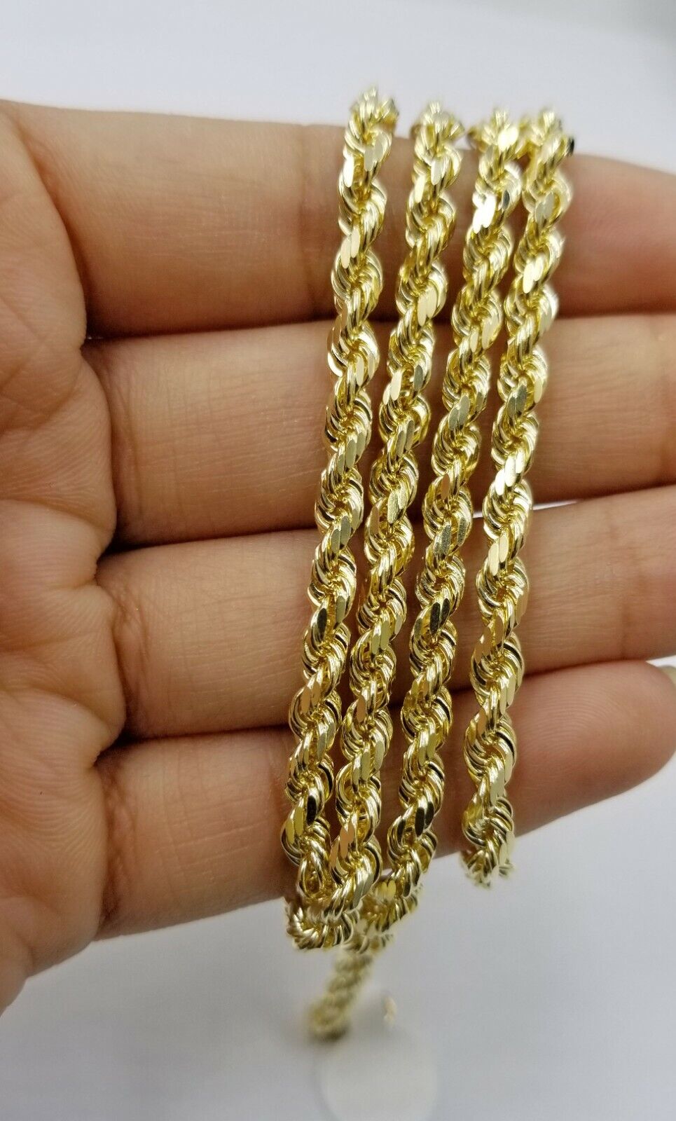 10k Real Gold Rope Chain For Men SOLID Diamond Cut 4mm 20 Inch Free Shipping - Reva Jeweler