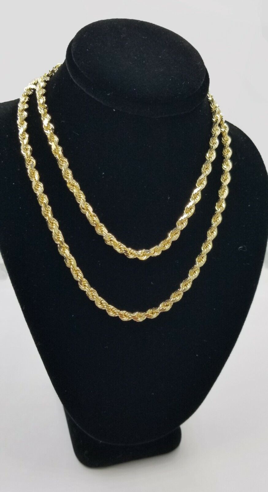 10k Real Gold Rope Chain For Men SOLID Diamond Cut 4mm 20 Inch Free Shipping - Reva Jeweler
