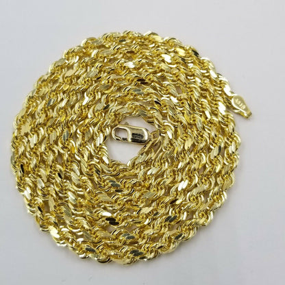 10k Real Gold Rope Chain For Men SOLID Diamond Cut 4mm 20 Inch Free Shipping - Reva Jeweler