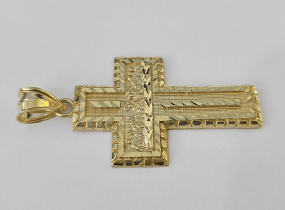 10k Real Last Supper Cross Charm Pendant Yellow Gold Men Women Diamond cuts 2" - GoldenlinQ