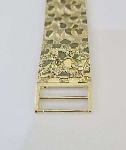 10K REAL Nugget Bracelet Yellow Gold 9"Inch 23mm Men Hand Gold 10kt - GoldenlinQ