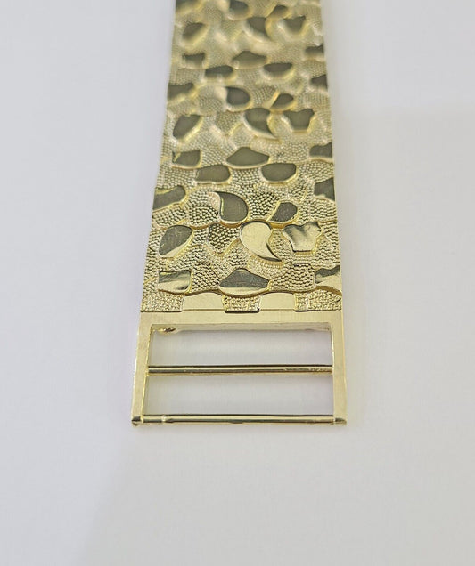 10K REAL Nugget Bracelet Yellow Gold 9"Inch 23mm Men Hand Gold 10kt - GoldenlinQ