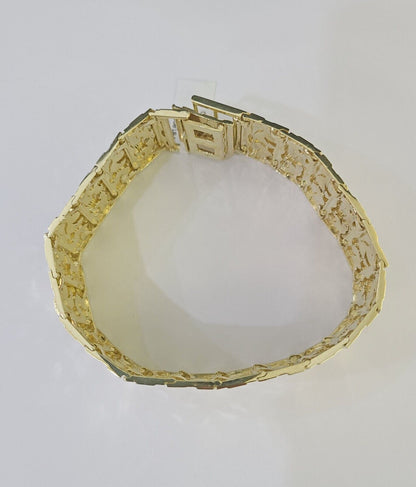 10K REAL Nugget Bracelet Yellow Gold 9"Inch 23mm Men Hand Gold 10kt - GoldenlinQ