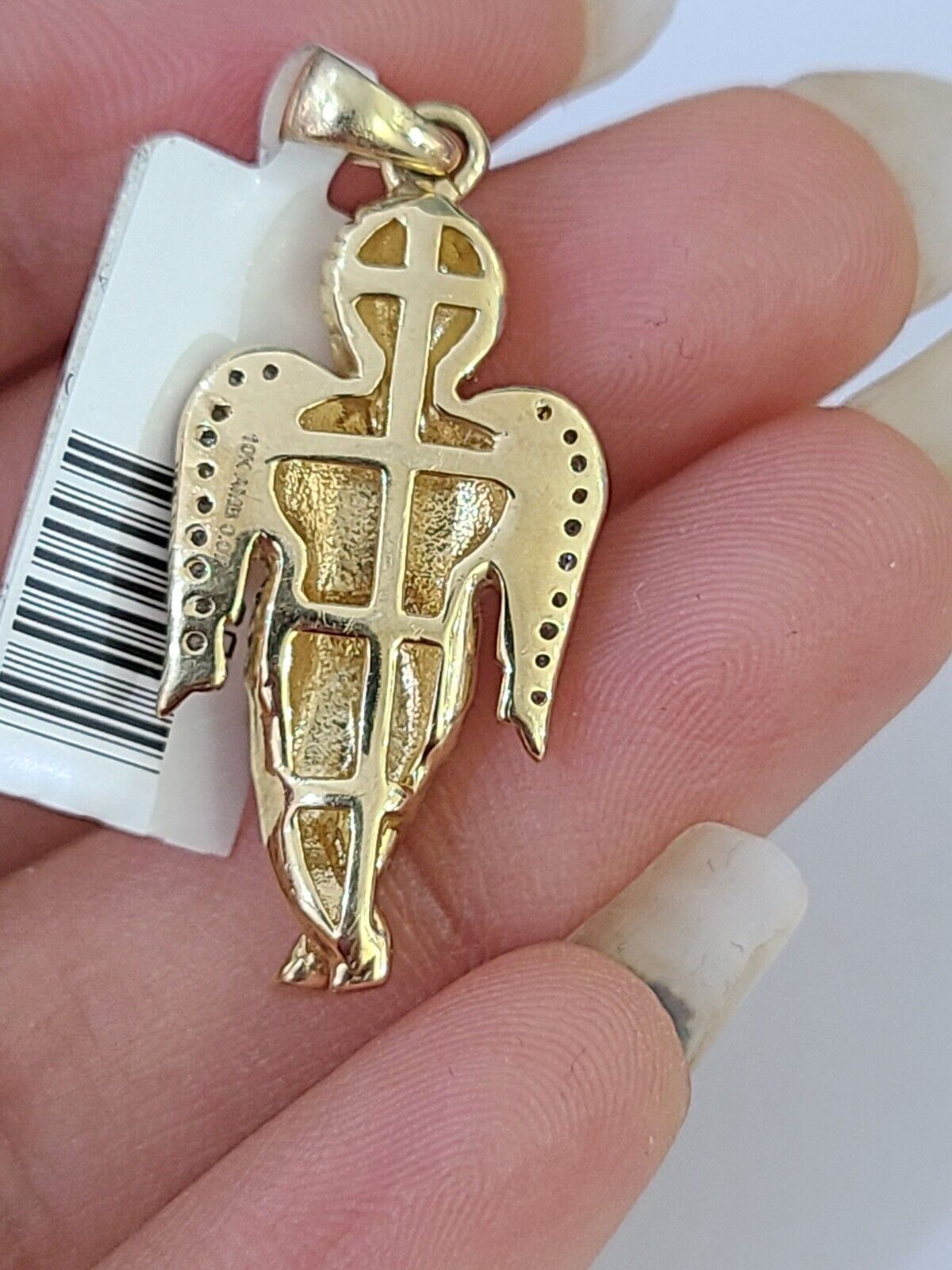 10K Real Praying Hands Charm Pendant 0.07 CT Made with Yellow Gold and Diamonds - Reva Jeweler
