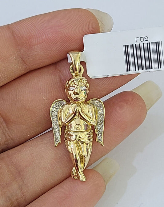 10K Real Praying Hands Charm Pendant 0.07 CT Made with Yellow Gold and Diamonds - Reva Jeweler