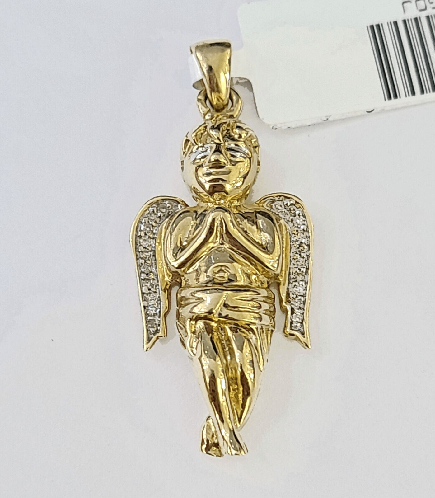 10K Real Praying Hands Charm Pendant 0.07 CT Made with Yellow Gold and Diamonds - Reva Jeweler