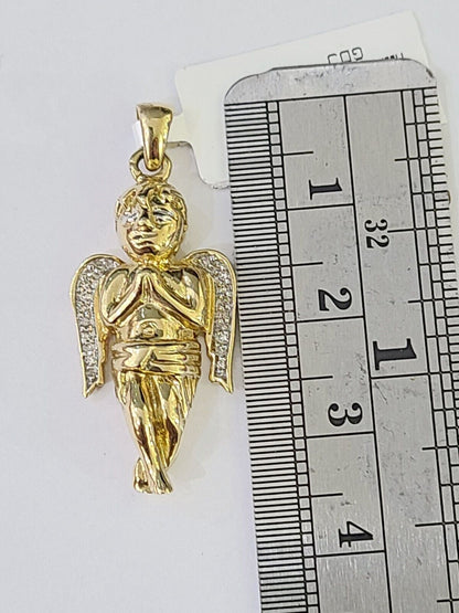 10K Real Praying Hands Charm Pendant 0.07 CT Made with Yellow Gold and Diamonds - Reva Jeweler
