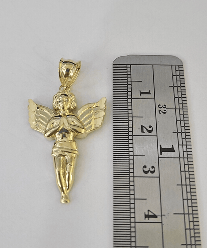 10K Real Praying Hands Charm Pendant Yellow Gold 1.5" Genuine - GoldenlinQ