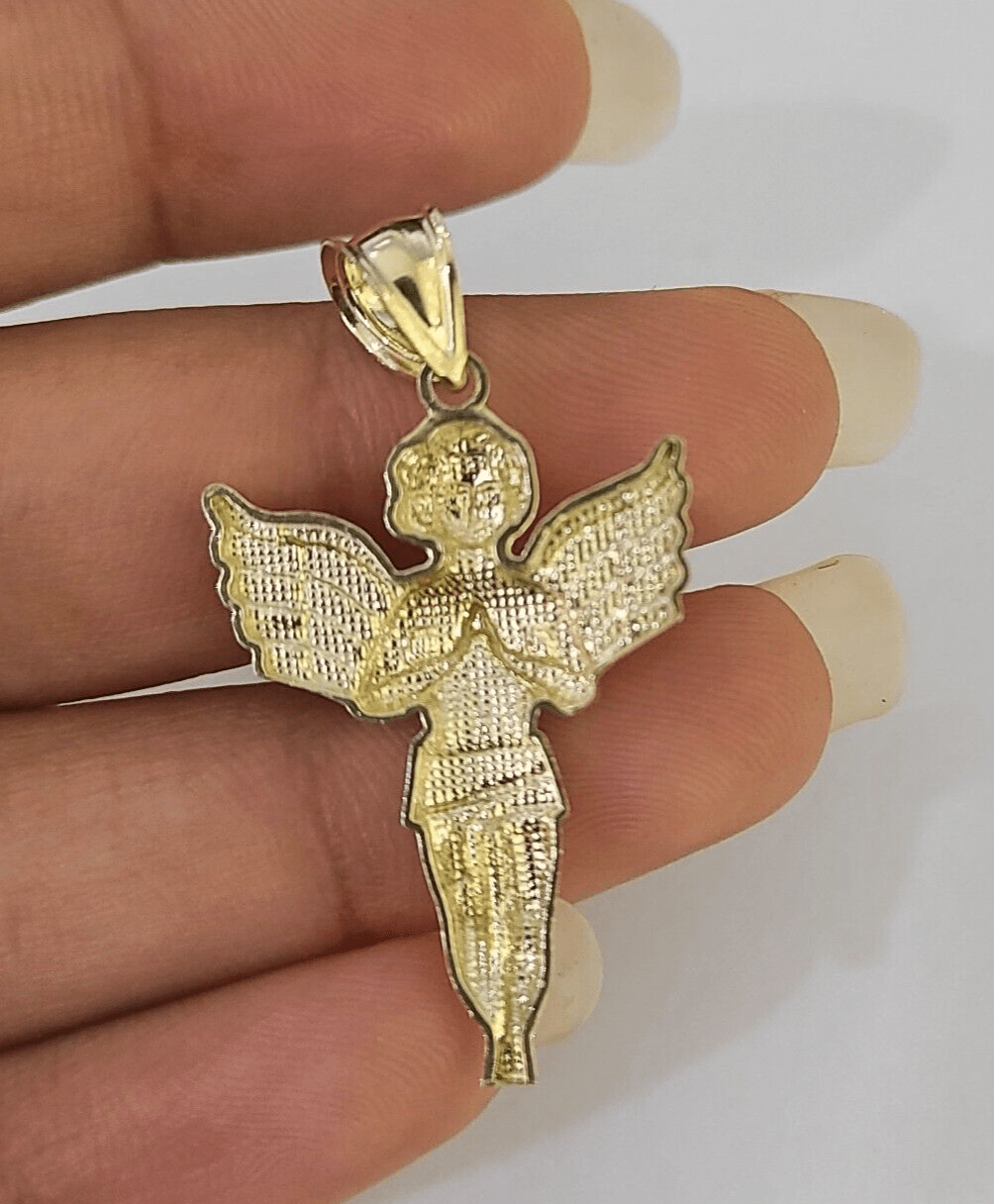 10K Real Praying Hands Charm Pendant Yellow Gold 1.5" Genuine - GoldenlinQ