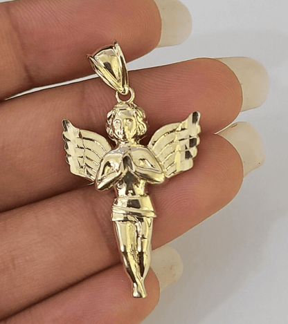 10K Real Praying Hands Charm Pendant Yellow Gold 1.5" Genuine - GoldenlinQ