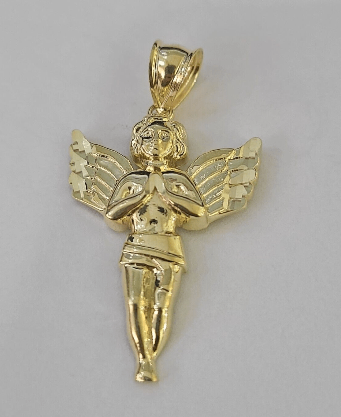 10K Real Praying Hands Charm Pendant Yellow Gold 1.5" Genuine - GoldenlinQ