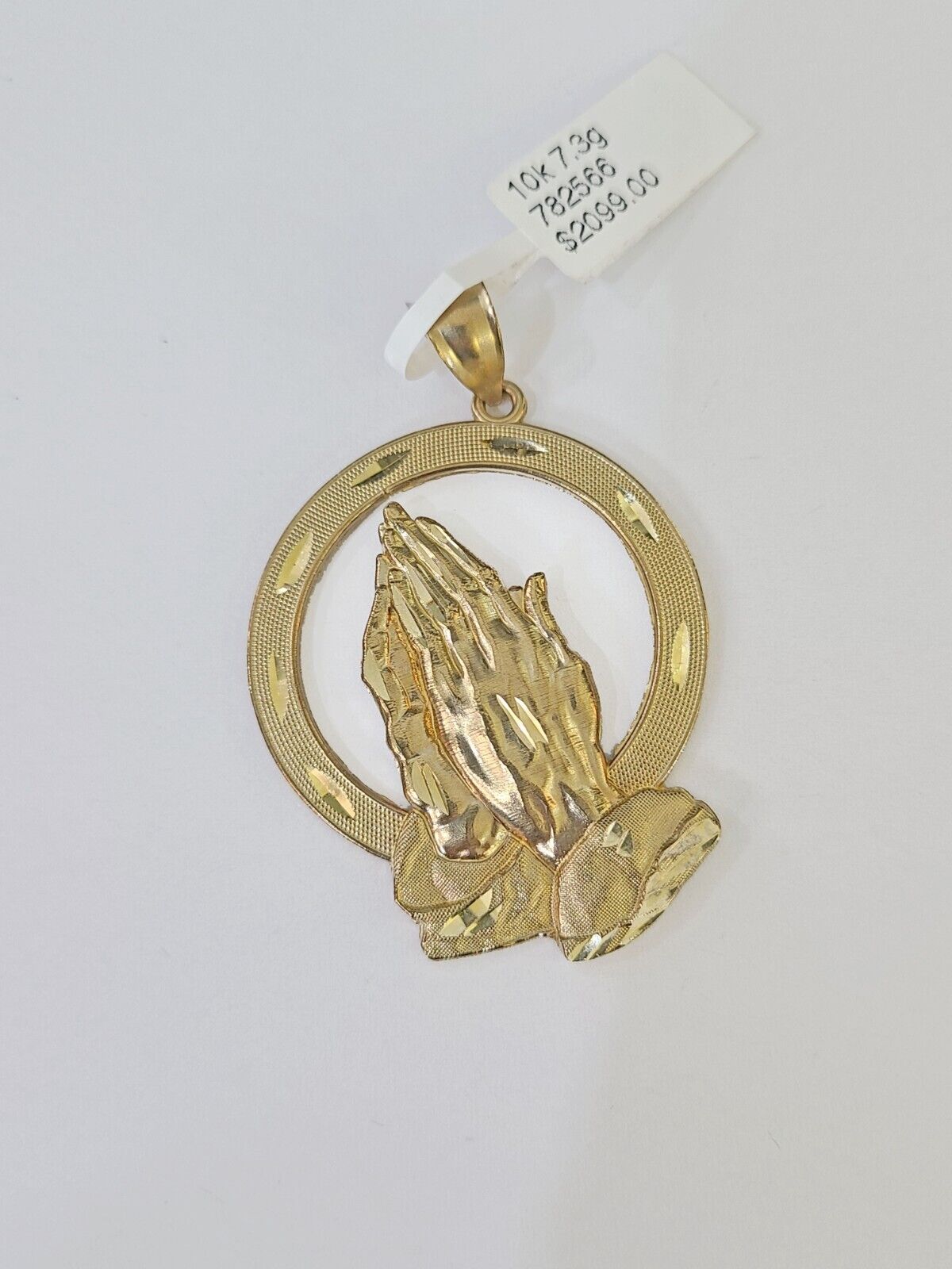 10K Real Praying Hands Charm Pendant Yellow Gold 2" Genuine - Reva Jeweler