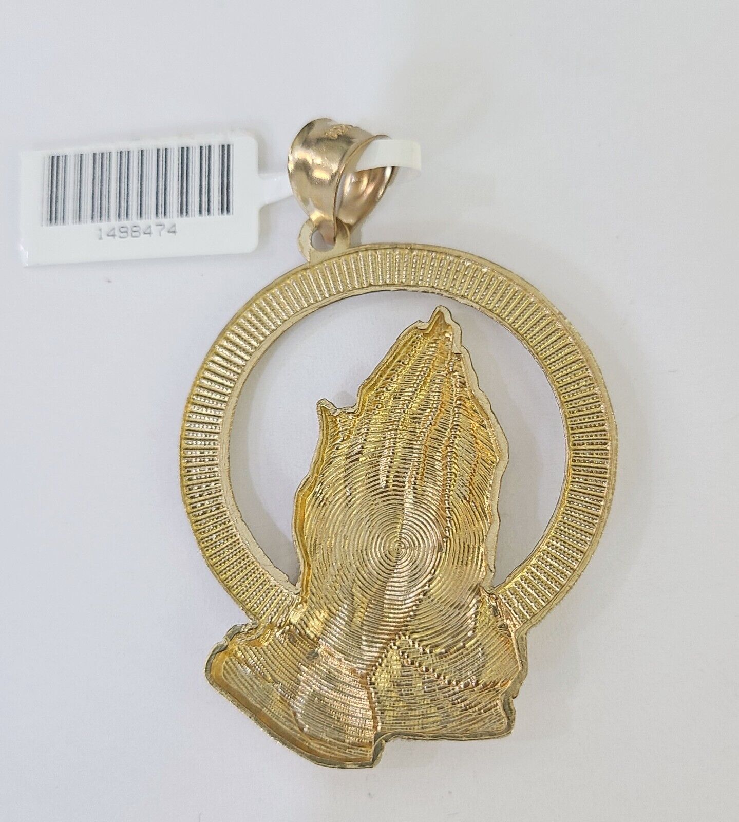 10K Real Praying Hands Charm Pendant Yellow Gold 2" Genuine - Reva Jeweler