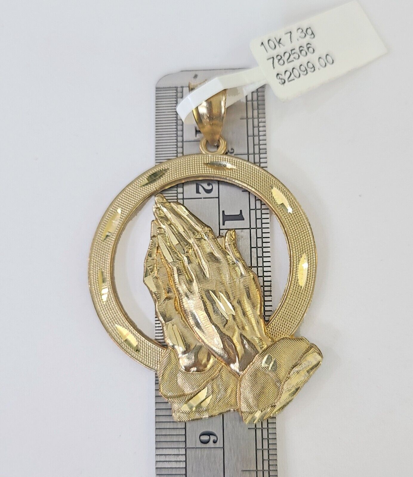 10K Real Praying Hands Charm Pendant Yellow Gold 2" Genuine - Reva Jeweler