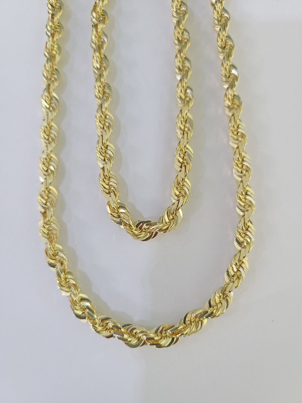 10K Real Solid Rope Chain Yellow Gold Necklace 6mm Length 18" 20" 22" 24" 26" - GoldenlinQ