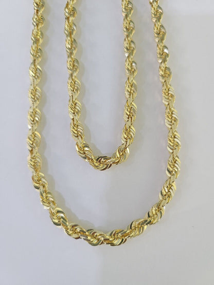 10K Real Solid Rope Chain Yellow Gold Necklace 6mm Length 18" 20" 22" 24" 26" - GoldenlinQ