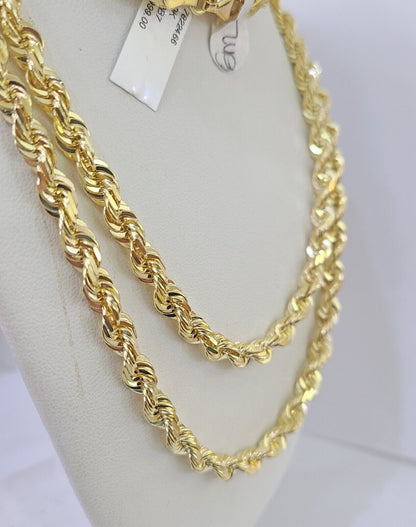 10K Real Solid Rope Chain Yellow Gold Necklace 6mm Length 18" 20" 22" 24" 26" - GoldenlinQ