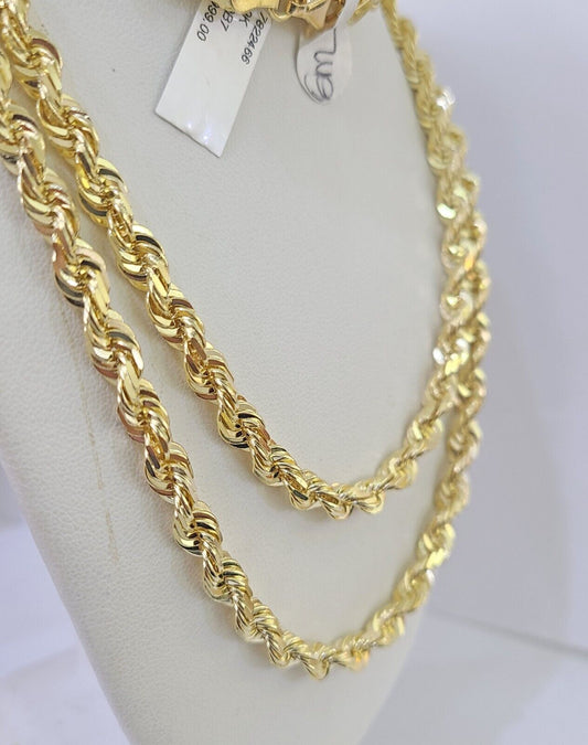 10K Real Solid Rope Chain Yellow Gold Necklace 6mm Length 18" 20" 22" 24" 26" - GoldenlinQ