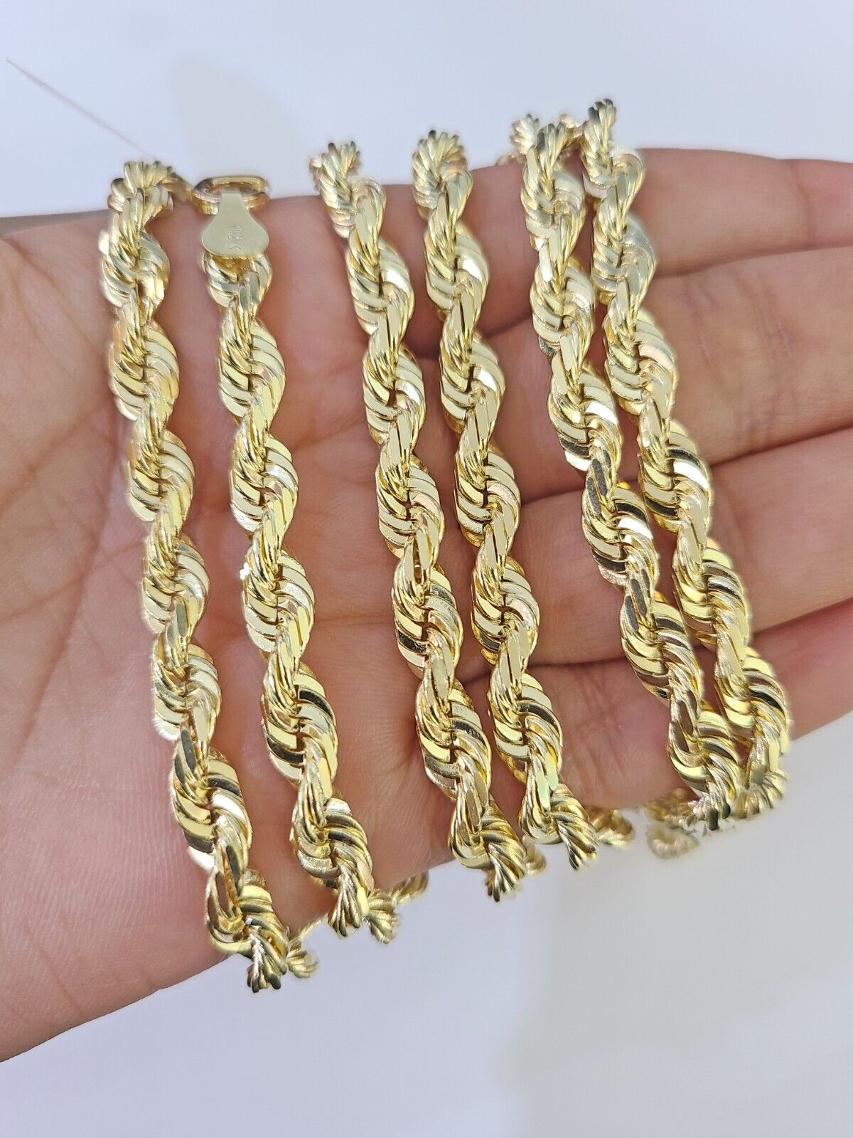 10K Real Solid Rope Chain Yellow Gold Necklace 6mm Length 18" 20" 22" 24" 26" - GoldenlinQ