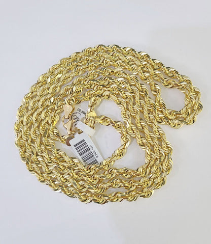 10K Real Solid Rope Chain Yellow Gold Necklace 6mm Length 18" 20" 22" 24" 26" - GoldenlinQ