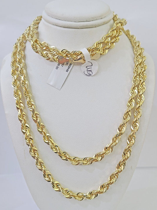 10K Real Solid Rope Chain Yellow Gold Necklace 6mm Length 18" 20" 22" 24" 26" - GoldenlinQ