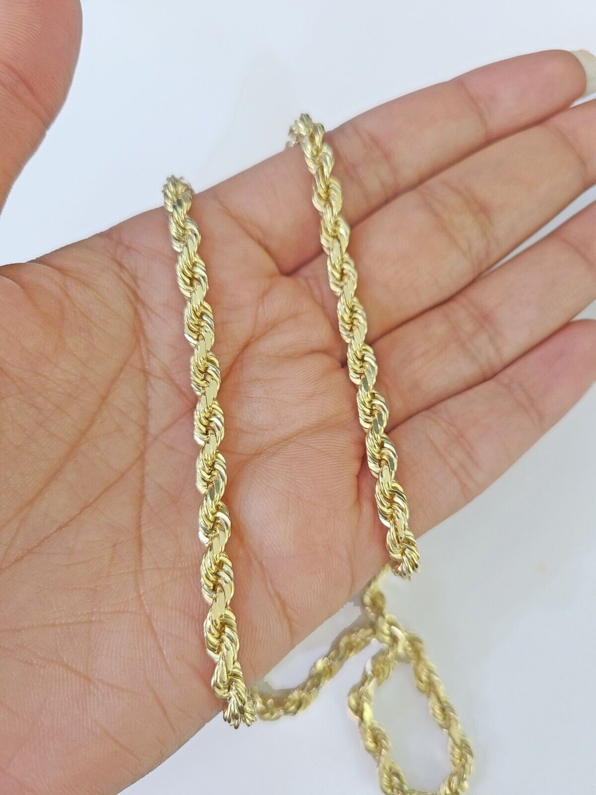 10K Real Solid Yellow Gold Rope Chain Necklace 5mm Length 18" 20" 22" 24" 26" - GoldenlinQ