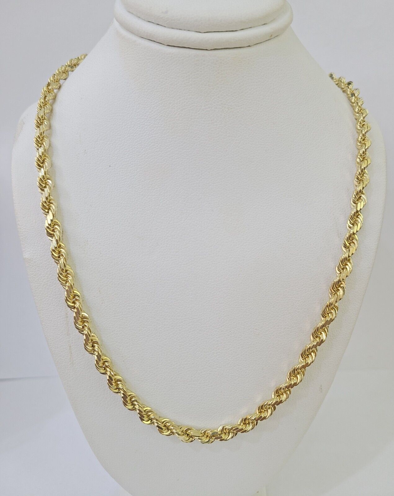 10K Real Solid Yellow Gold Rope Chain Necklace 5mm Length 18" 20" 22" 24" 26" - GoldenlinQ