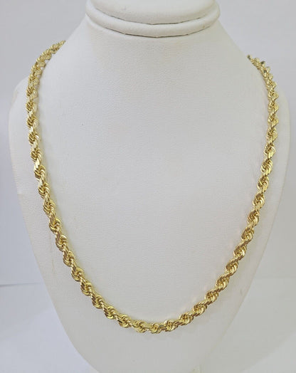 10K Real Solid Yellow Gold Rope Chain Necklace 5mm Length 18" 20" 22" 24" 26" - GoldenlinQ