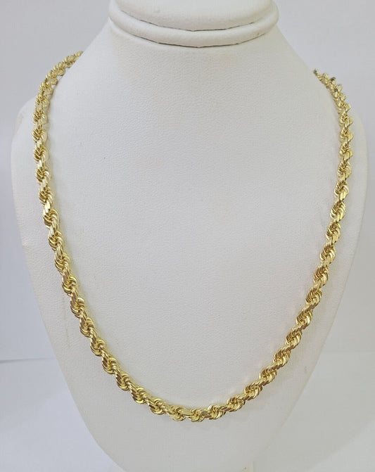 10K Real Solid Yellow Gold Rope Chain Necklace 5mm Length 18" 20" 22" 24" 26" - GoldenlinQ