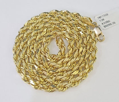 10K Real Solid Yellow Gold Rope Chain Necklace 5mm Length 18" 20" 22" 24" 26" - GoldenlinQ