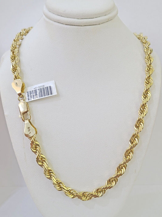10K Real Solid Yellow Gold Rope Chain Necklace 6mm Length 18" 20" 22" 24" 26" - GoldenlinQ