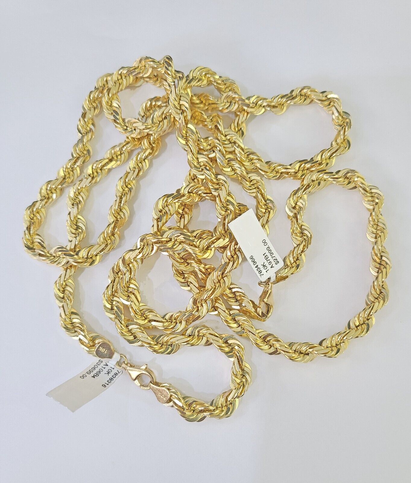 10K Real Solid Yellow Gold Rope Chain Necklace 7mm Length 18" 20" 22" 24" 26" 28 - GoldenlinQ
