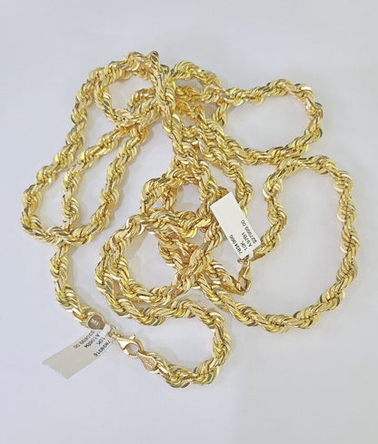 10K Real Solid Yellow Gold Rope Chain Necklace 7mm Length 18" 20" 22" 24" 26" 28 - GoldenlinQ