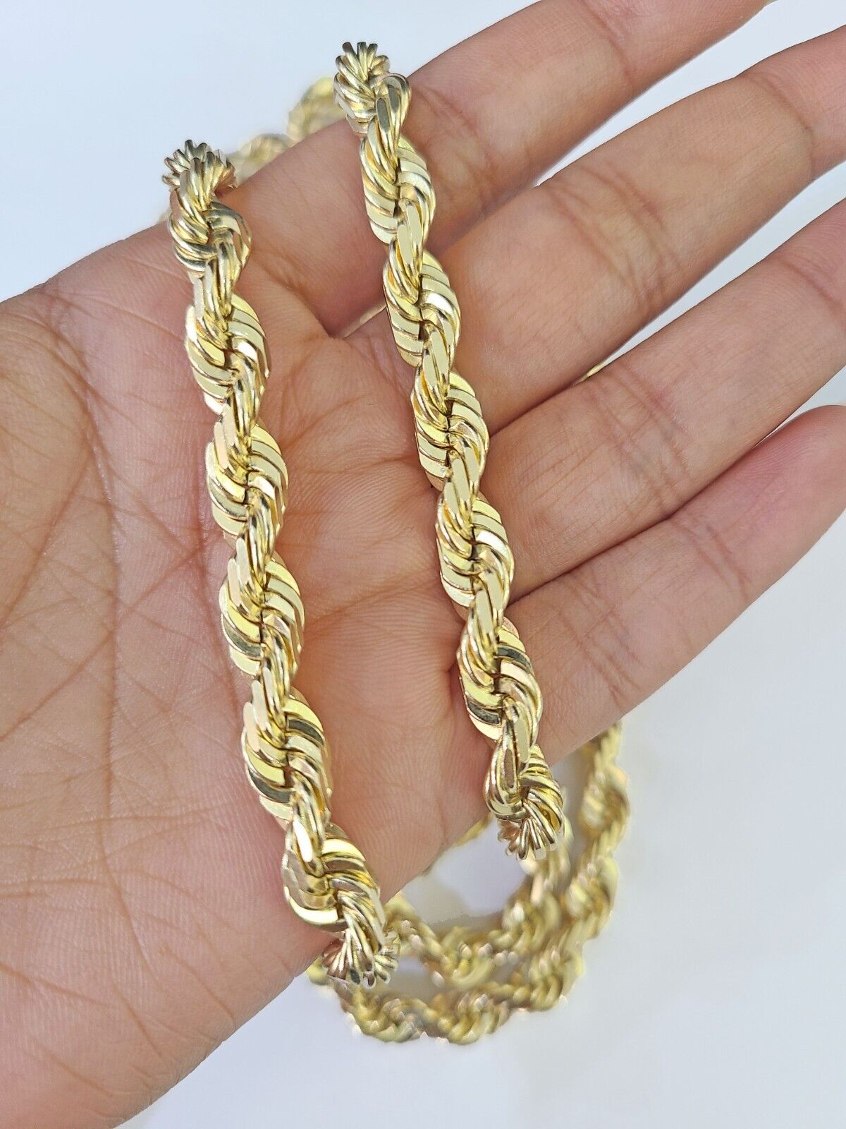 10K Real Solid Yellow Gold Rope Chain Necklace 7mm Length 18" 20" 22" 24" 26" 28 - GoldenlinQ