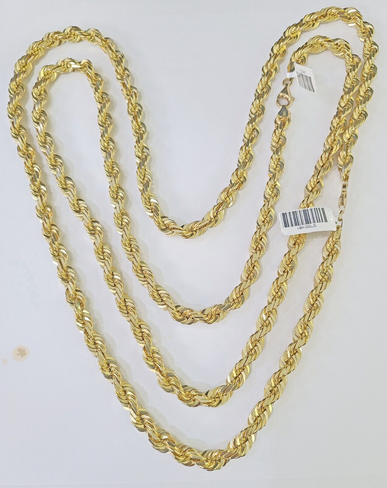 10K Real Solid Yellow Gold Rope Chain Necklace 7mm Length 18" 20" 22" 24" 26" 28 - GoldenlinQ