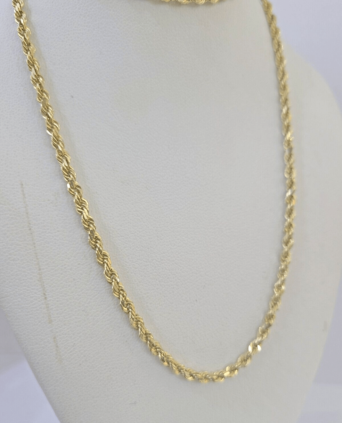 10k Real Solid Yellow Gold Rope Chain Women Men Diamond Cut 3mm 22 Inches - Reva Jeweler