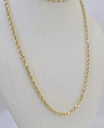 10k Real Solid Yellow Gold Rope Chain Women Men Diamond Cut 3mm 22 Inches - Reva Jeweler