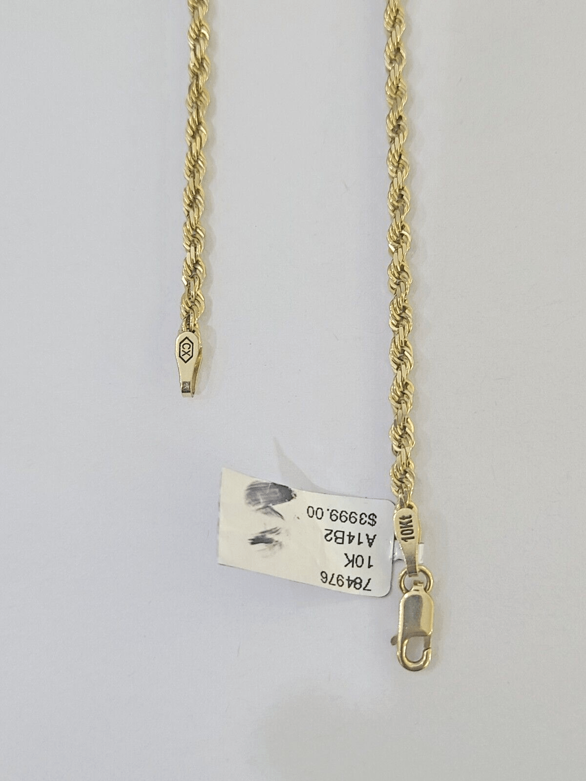 10k Real Solid Yellow Gold Rope Chain Women Men Diamond Cut 3mm 22 Inches - Reva Jeweler