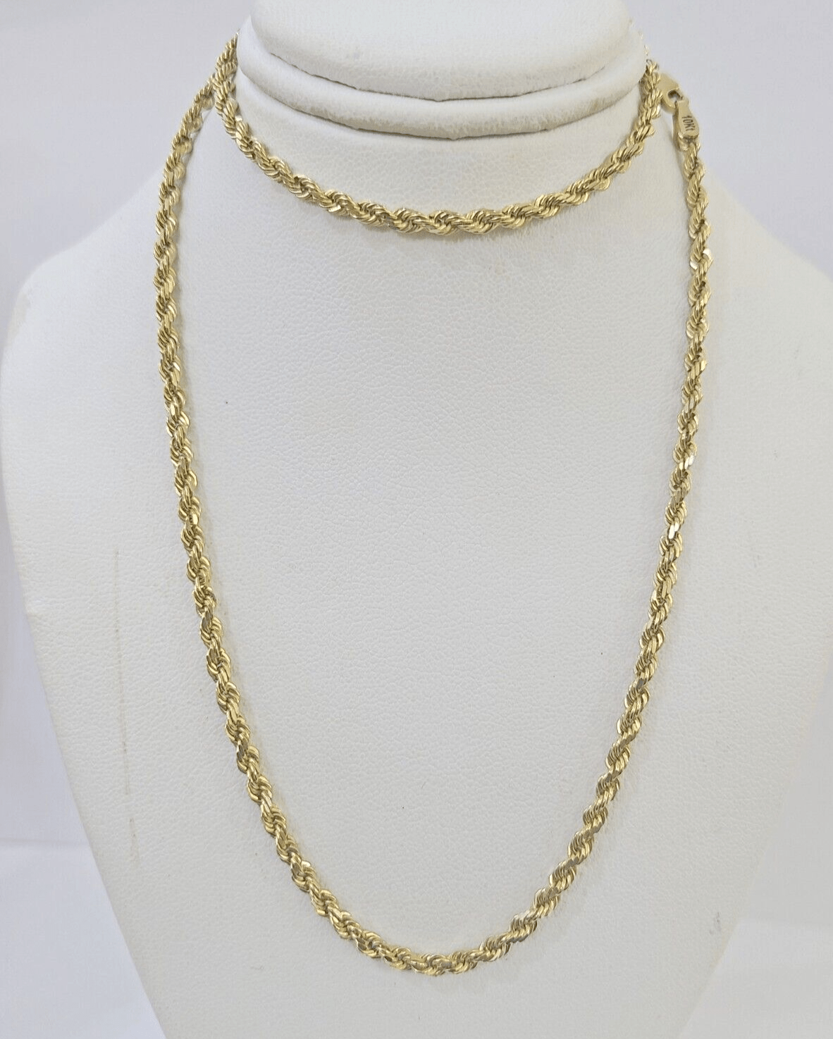 10k Real Solid Yellow Gold Rope Chain Women Men Diamond Cut 3mm 22 Inches - Reva Jeweler