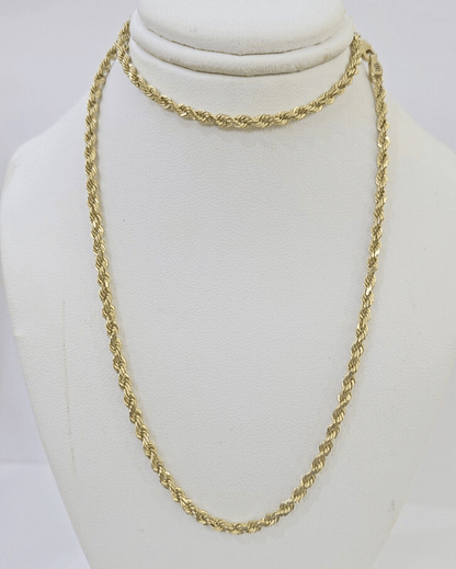 10k Real Solid Yellow Gold Rope Chain Women Men Diamond Cut 3mm 22 Inches - Reva Jeweler