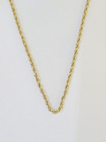 10k Real Solid Yellow Gold Rope Chain Women Men Diamond Cut 3mm 22 Inches - Reva Jeweler