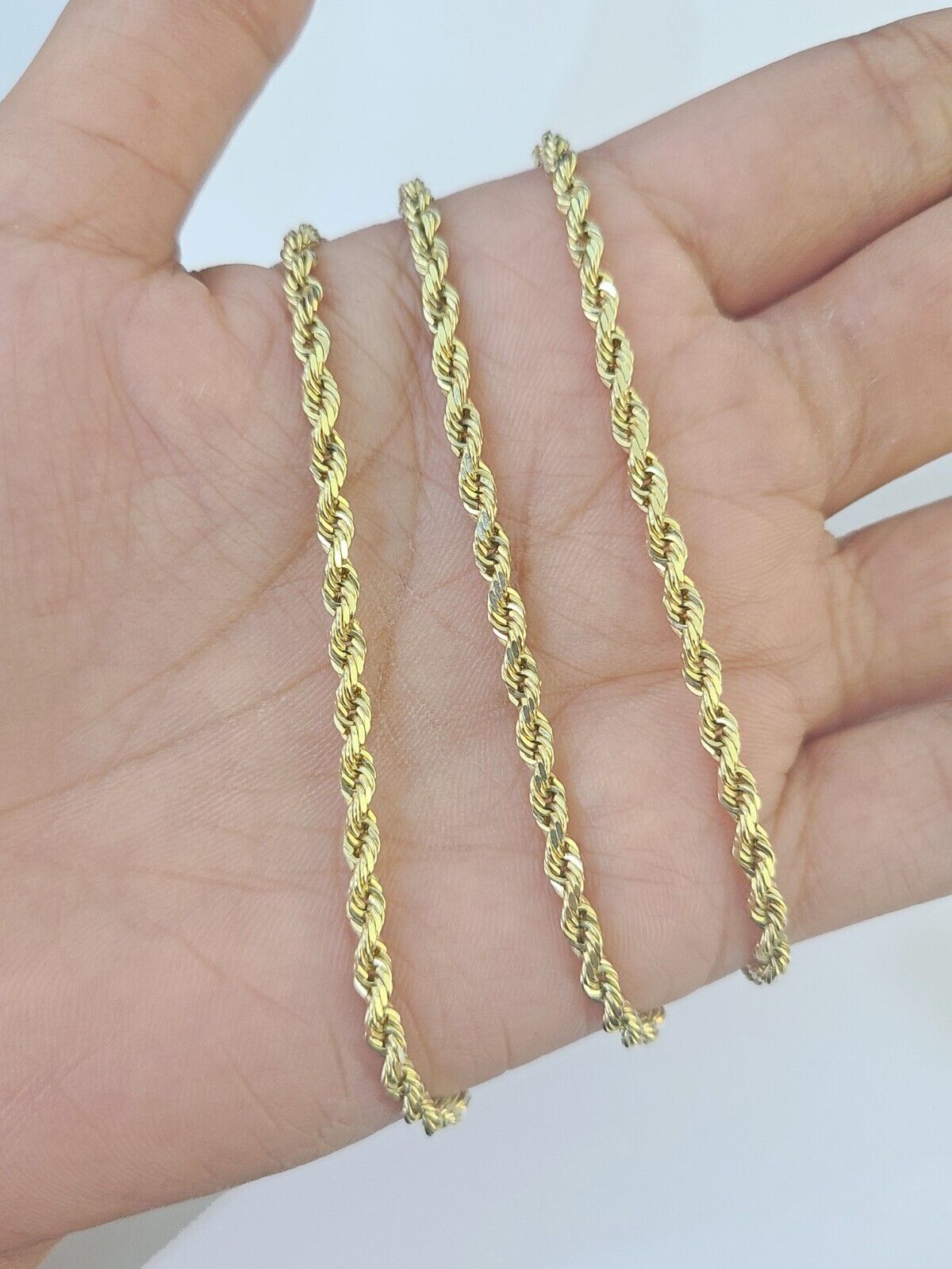 10k Real Solid Yellow Gold Rope Chain Women Men Diamond Cut 3mm 22 Inches - Reva Jeweler