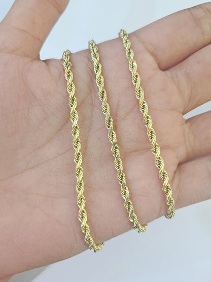 10k Real Solid Yellow Gold Rope Chain Women Men Diamond Cut 3mm 22 Inches - Reva Jeweler