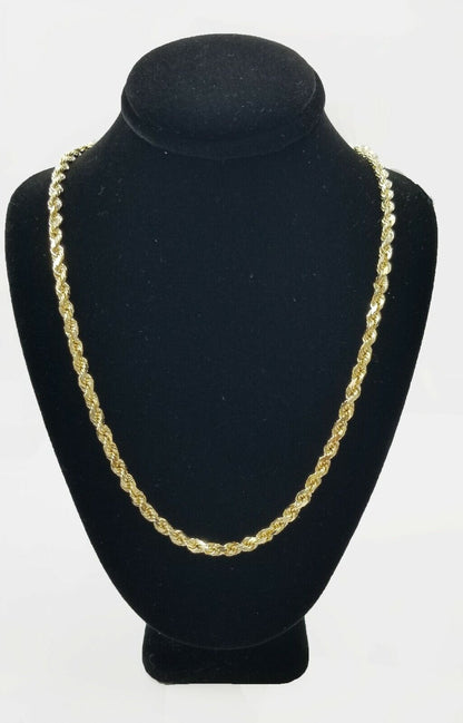 10k Real Solid Yellow Gold Rope Chain Women Men Diamond Cut 4mm 20 Inches - Reva Jeweler